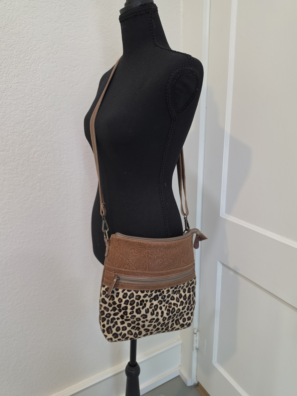 Myra Bag Leopard Print and Brown Crossbody Bag with Adjustable Strap